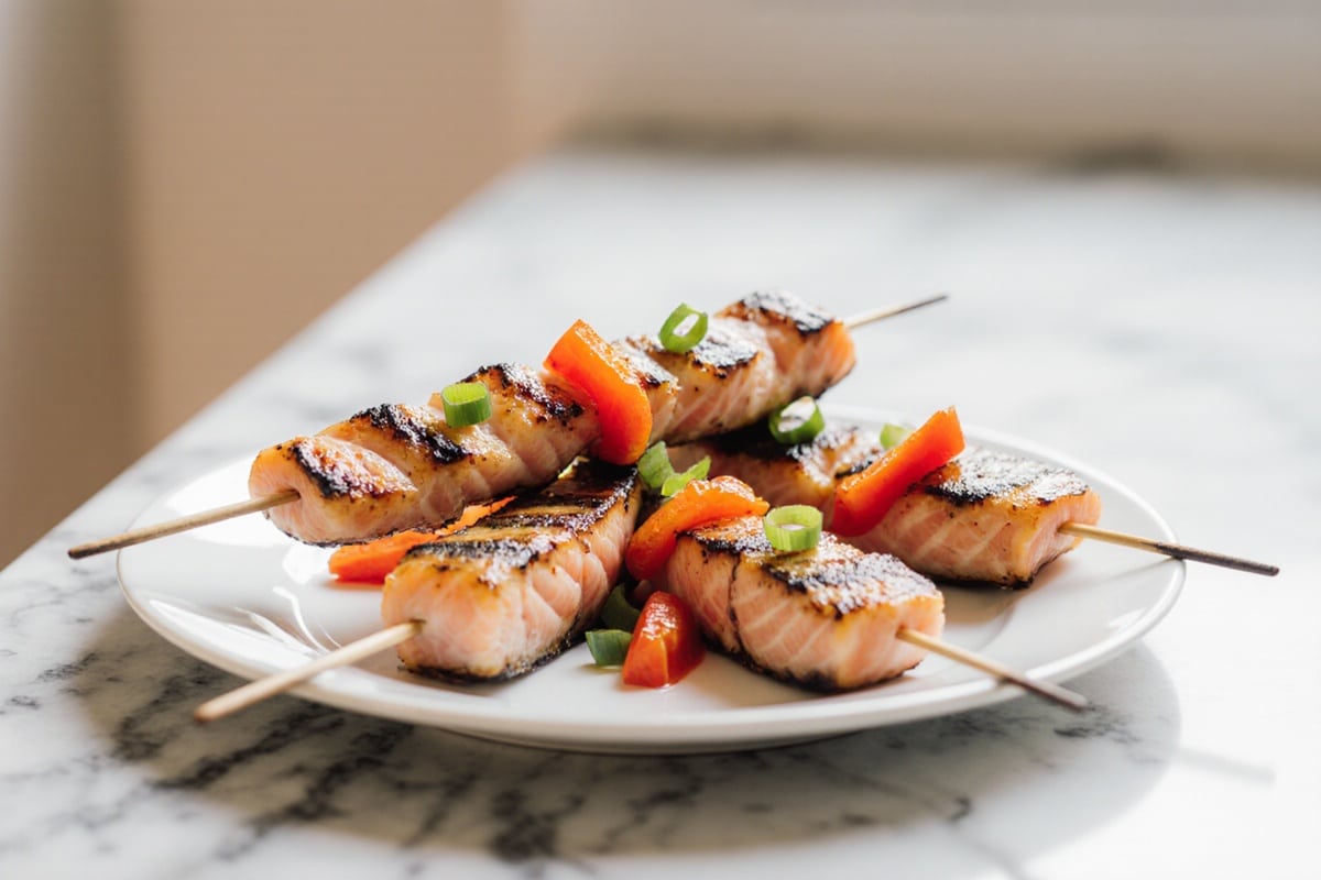 Raffinierte Lachs-Spieße aus der Heißluftfritteuse Rezept 3 Raffinierte Lachs-Spieße aus der Heißluftfritteuse