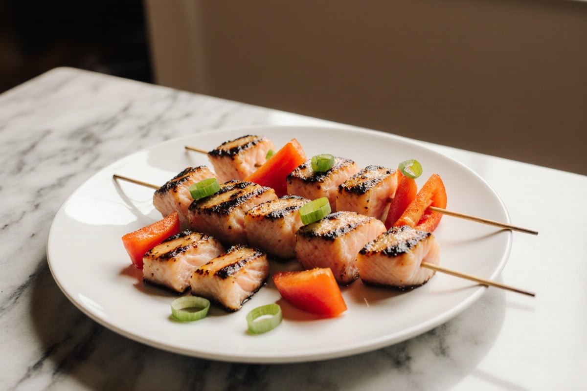 Raffinierte Lachs-Spieße aus der Heißluftfritteuse Rezept 2 Raffinierte Lachs-Spieße aus der Heißluftfritteuse