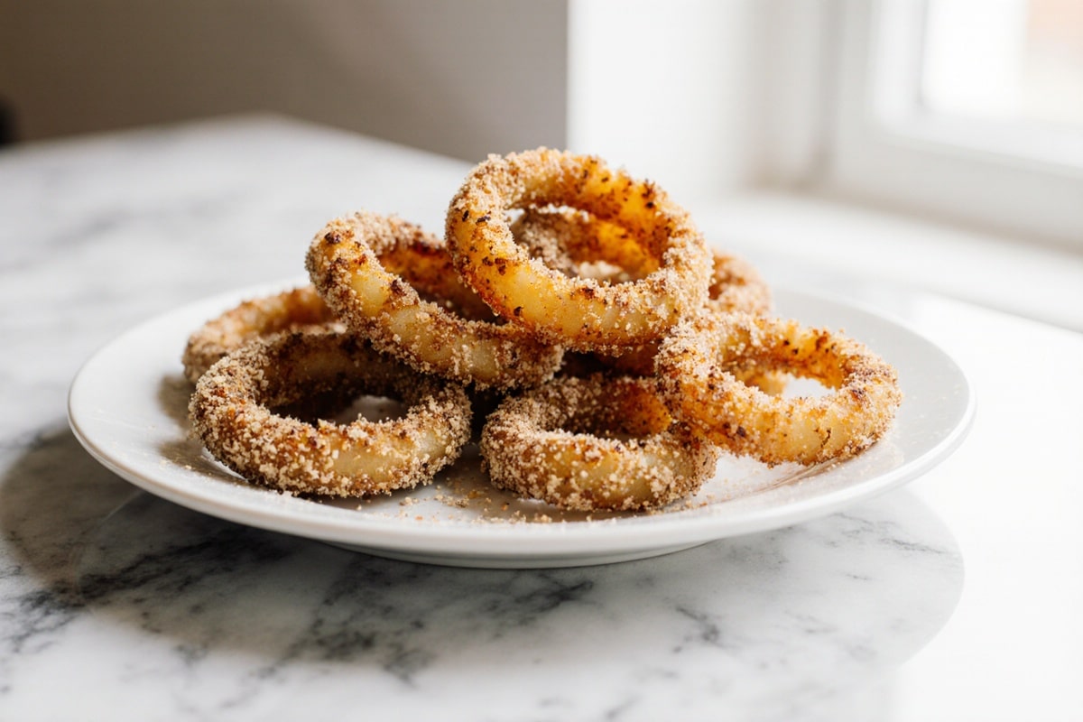 Knusprige Zwiebelringe aus der Heißluftfritteuse mit Panko