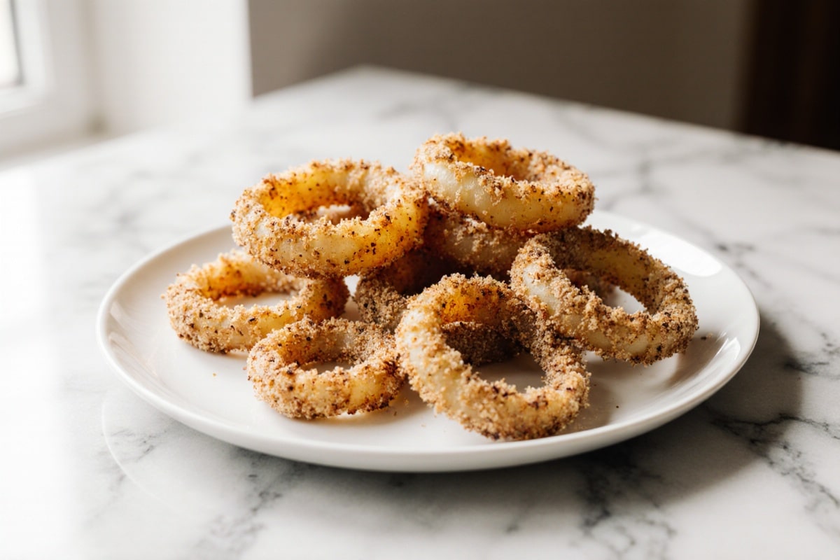 Knusprige Zwiebelringe aus der Heißluftfritteuse mit Panko