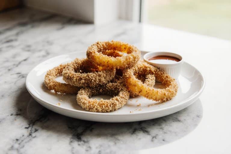 Knusprige Zwiebelringe aus der Heißluftfritteuse mit Panko Rezept 3 Knusprige Zwiebelringe aus der Heißluftfritteuse mit Panko