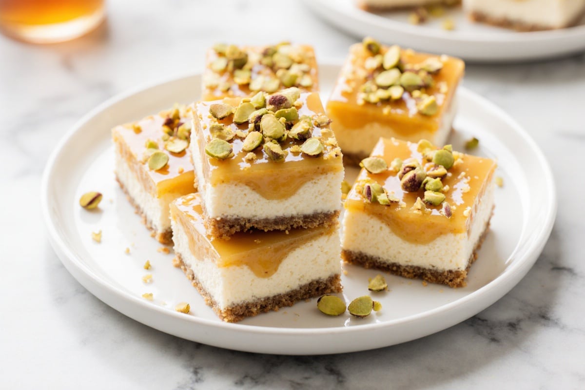 Einfaches Greek Honey Pistachio Cheesecake Bars Rezept 2 Greek Honey Pistachio Cheesecake Bars
